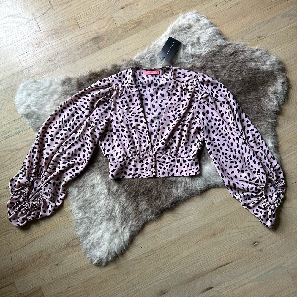 Signature8 Polka-Dot Crop Balloon Sleeve Top - Medium - NWT